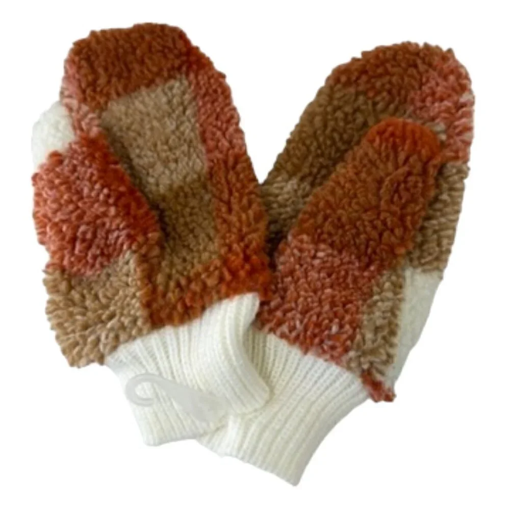 Super Cute + Cozy Plaid Sherpa Chunky Fleece Mittens, NWOT